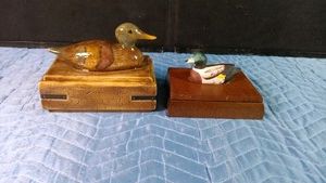 ceramic duck box and wood card holder box with 2 decks of cards