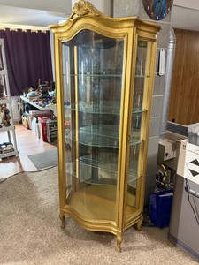 vintage French-style illuminated gold curio cabinet - cabinet only