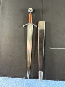 Swordier Type XIV Arming Sword, a functional medieval historical replica known for its distinctively wide, tapering blade profile and clean hilt design