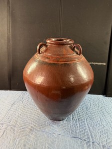 Large, glazed earthenware storage jar, often referred to as an ovoid crock, amphora jar, or olive oil urn - 25 tall - Very Heavy