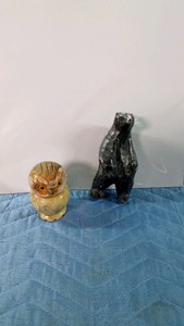 Hand-carved genuine Alabaster owl and a carved Soapstone bear