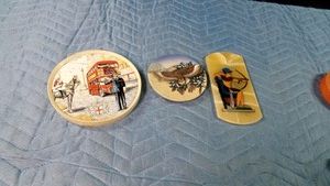 vintage teapot standtrivet London busBritish Cop, ceramic eagle plaque, hand-painted pharaoh archer on onyx
