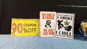 3 metal signs
