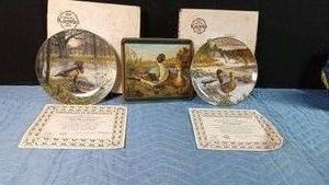 2 numbered and signed Knowles Duck plates with authticity papers and 1 signed cardboard hot plate. see description for more details