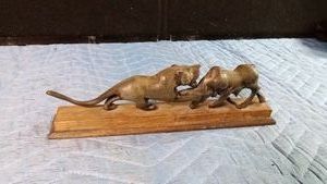 Antique middle Eastern carved Rhinoceros horn animals fighting
