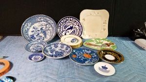 Versage, Tiffany, Hand-painted parrot plate, Parisian, Notitake, Arabia, Royal Denmark, Japanese dishes