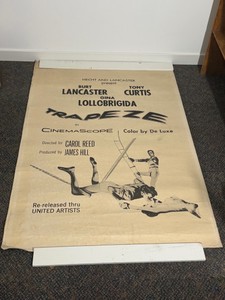 Vintage 1962 one-sheet or similar format movie poster for the film Trapeze starring Burt Lancaster and Tony Curtis.