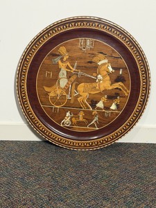 Vintage handcrafted Egyptian marquetry wall plate - see description for more info
