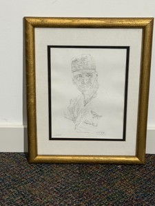 Graphite pencil portrait sketch of Cal Ripken Jr. in a framed print, signed and numbered by Chris Walster - 2100