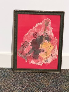 Artwork features an expressionistic mixed media or watercolor depiction of a jazz upright bass player performing Signed by Artist