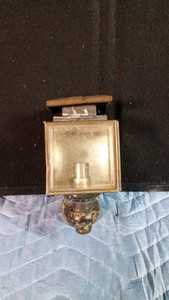 Antique small oil burning carriage lantern of brass & tin with beveled glass