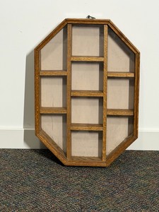 Vintage  octagonal wooden shadow box (also commonly called an octagon curio cabinet or trinket display case) - see description for more info