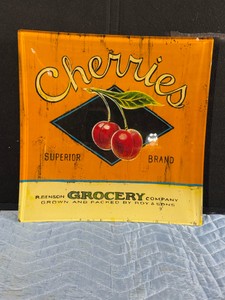 Cherries Brand - R.Benson Grocery Company Grown and Packed By Roy & Sons Glass Dish