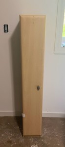 Narrow Cabinet with Slide out Shelves - Door Doesnt have Hinges - has 2 nails the door slides over