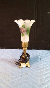 Vintage metal base lamp with glass shade - WORKS