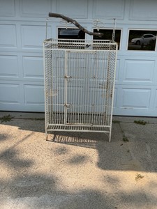 Wrought iron open-playtop parrot cage, commonly used for mid-to-large-sized birds like African Greys, Cockatiels, or Amazons