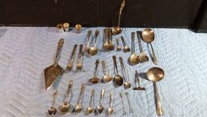Vintage silverware (mostly Rogers) and shotglasses