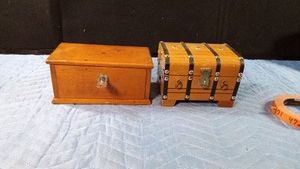 Velvet line box with lock and key and a treasure chest wooden box