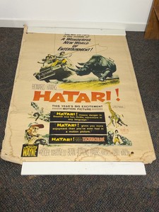 Original vintage theatrical insert movie poster for Hatari, the classic 1962 action-adventure romantic comedy