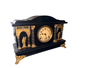 Vintage Mechanical Wind-Up Mantel Clock  Ornate Black & Gold Classical Design