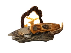 Mills Outdoors Wildlife Folding Pocket Knife  Deer & Pheasant Artwork  Faux Antler Handle