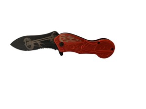 Motorcycle Design Assisted Opening Folding Pocket Knife  Black Blade & Red Handle