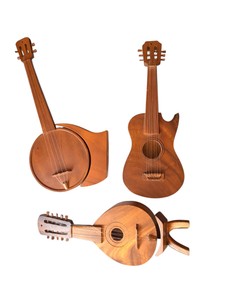 Handcrafted Miniature Wooden String Instrument Collection with Display Stands  Set of 3