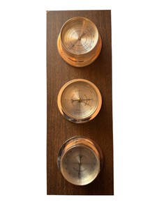 Vintage Wall-Mount Weather Station  Barometer, Thermometer & Hygrometer on Wood Plaque