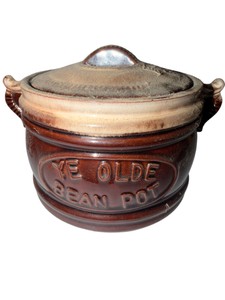 Vintage Brown Glazed Stoneware Bean Pot  Covered Crock with Matching Lid