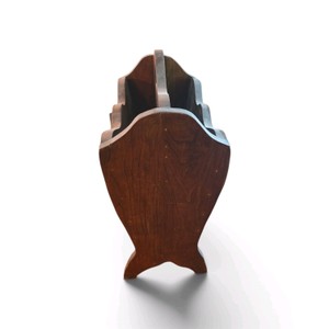 vintage solid wood magazine rack features a distinct carved maple leaf design that measures 14.75 wide  8.25 deep  18 tall