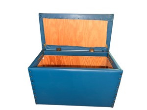 Vintage Blue Upholstered Toy Box  Storage Chest  24 x 12 x 14.5