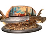 Decorative Fixed Blade Hunting Knife w/ Faux Antler Display Stand & Wildlife Etched Blade