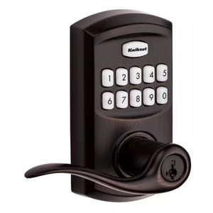 $120 917 SmartCode Venetian Bronze Keypad Electronic Single-Cylinder Tustin Door Lever Featuring SmartKey Security