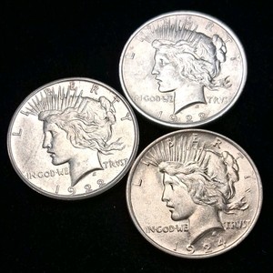 Lot of (3) United States Peace Dollars. 1922, 1922, 1924. 90% Silver