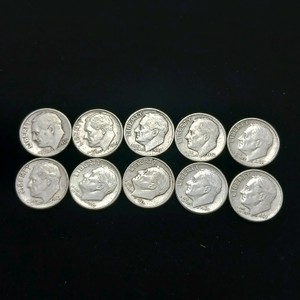 Lot of (10) Total Roosevelt Dimes (Misc. Years 1950-64) 90% Constitutional Silver (Tax Exempt)
