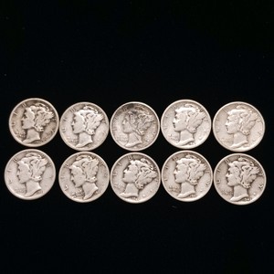 Lot of (10) total Mercury Dimes 90% Constitutional Silver