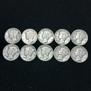 Lot of (10) total Mercury Dimes 90% Constitutional Silver misc years from 1939-44