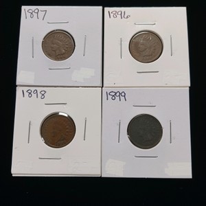 Lot of (4) Consecutive Indian Head Cents (1896, 1897, 1898, 1899) - Late 1800s Small Cent Run