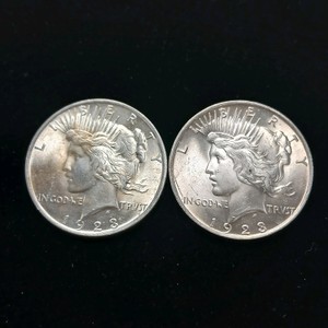 Lot of (2) Coins 1922 Peace Dollars, 90% Silver Constitutional Currency