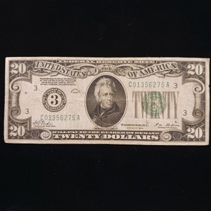 1928 $20 Federal Reserve Note (Green Seal) issued by the Federal Reserve Bank of Philadelphia