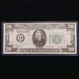1934-A $20 Federal Reserve Note issued by the Federal Reserve Bank of Cleveland (District D)