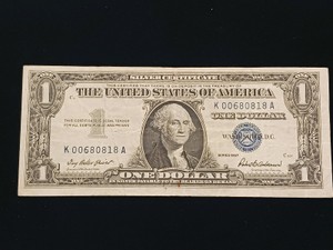 Series 1957 $1 Silver Certificate - Blue Seal - Serial K00680818A