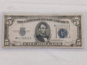 1934-C $5 Silver Certificate Blue Seal - Vintage US Currency
