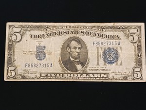 Series of 1934A $5 Silver Certificate (Serial F85827315A)