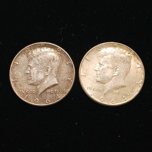 Lot of (2) 1964 Kennedy Half Dollars (90% silver content)