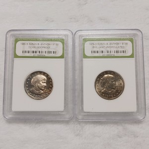 Lot of (2) Susan B. Anthony One Dollar Coins 1980-S Proof DCAM & 1979-D BU
