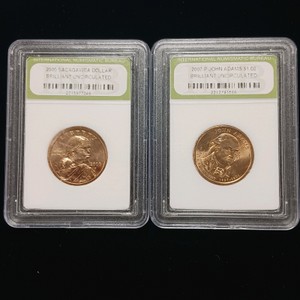 2000 Sacagawea & 2007-P John Adams Golden Dollar Coins - INB Certified