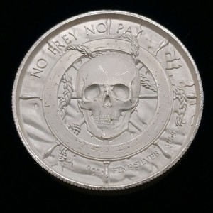 2 oz Bullion Coin Fine Silver The Plank, the 5th release in the highly collectible Elemetal Privateer Series by the Elemetal Mint.