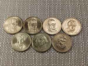 Lot of (7) coins circulated $1 U.S. Presidential Golden Dollars minted between 2007 and 2009