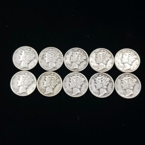 Lot of (10) Coins   90% silver Mercury Dimes minted between 1940 and 1945
